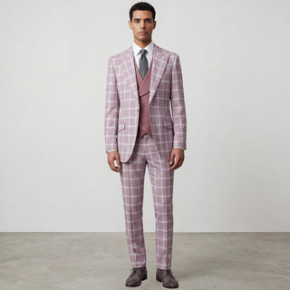 Joseph Michael Diego 43-18841-14 Mauve 3Pc Plaid Suit - Detail View