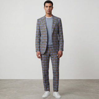 Joseph Michael Ava 43-19005-51 Indigo 3Pc Plaid Suit - Back View