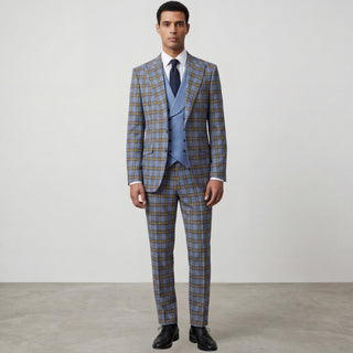 Joseph Michael Ava 43-19005-51 Indigo 3Pc Plaid Suit - Detail View