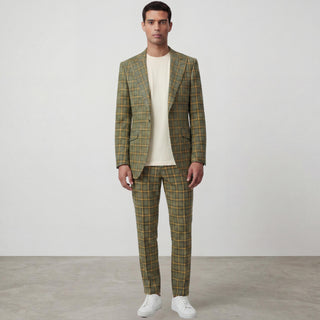 Joseph Michael Ava 43-19005-54 Olive 3Pc Plaid Suit - Back View