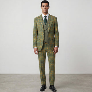 Joseph Michael Ava 43-19005-54 Olive 3Pc Plaid Suit - Detail View