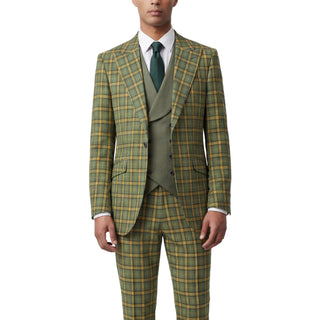 Joseph Michael Ava 43-19005-54 Olive 3Pc Plaid Suit - Front View