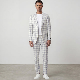 Sergio 43-19006-61 White Pino Baldini 3Pc Plaid Suit - Back View