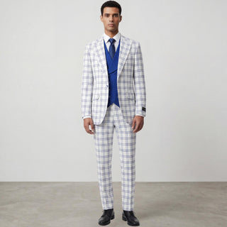 Sergio 43-19006-61 White Pino Baldini 3Pc Plaid Suit - Detail View