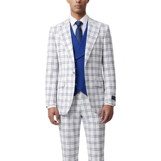 Sergio 43-19006-61 White Pino Baldini 3Pc Plaid Suit - Front View