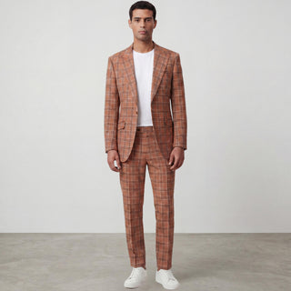 Sergio 43-19006-63 Salmon Pino Baldini 3Pc Plaid Suit - Back View