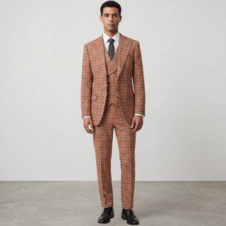 Sergio 43-19006-63 Salmon Pino Baldini 3Pc Plaid Suit - Detail View