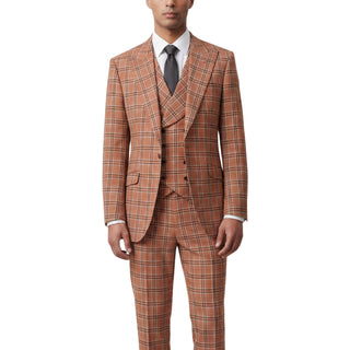 Sergio 43-19006-63 Salmon Pino Baldini 3Pc Plaid Suit - Front View