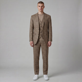 Joseph Michael Modena Men's Tan 3-Piece Plaid Suit