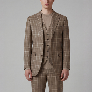 Joseph Michael Modena Men's Tan 3-Piece Plaid Suit