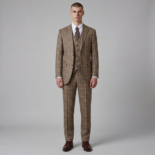 Joseph Michael Modena Men's Tan 3-Piece Plaid Suit