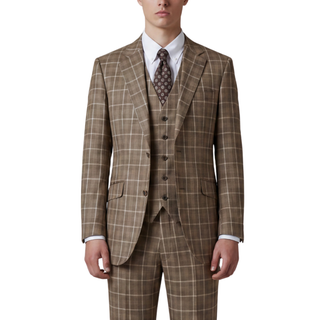 Joseph Michael Modena Men's Tan 3-Piece Plaid Suit