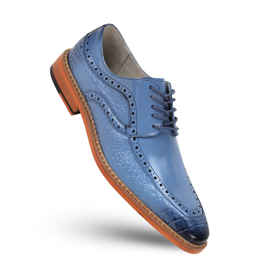 GIOVANNI Men's Light Blue Leather Brogue Croc Embossed Oxfords Dress Shoes 9.5