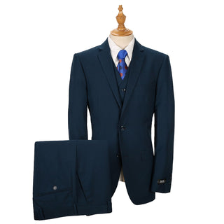 Midnight Blue Vested Sharkskin Suit