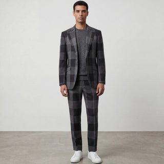 Venus 5-17170-2 Black Pino Baldini 3Pc Plaid Suit - Back View
