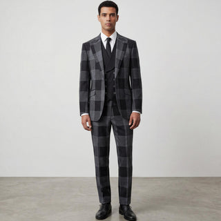 Venus 5-17170-2 Black Pino Baldini 3Pc Plaid Suit - Detail View