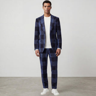 Venus 5-17170-3 Navy Pino Baldini 3Pc Plaid Suit - Side View