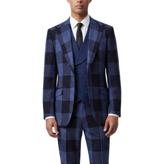 Venus 5-17170-3 Navy Pino Baldini 3Pc Plaid Suit - Front View