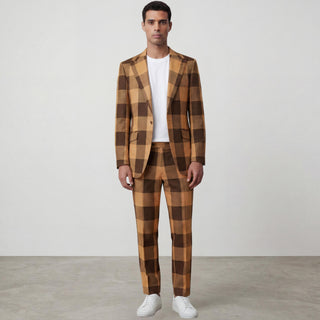 Venus 5-17170-5 Rust Pino Baldini 3Pc Plaid Suit - Back View