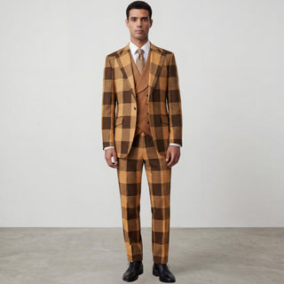 Venus 5-17170-5 Rust Pino Baldini 3Pc Plaid Suit - Detail View
