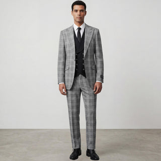 Joseph Michael Oliver 5-190599-90 Black 3Pc Plaid Suit - Detail View