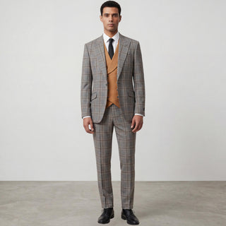 Joseph Michael Oliver 5-190599-91 Gray 3Pc Plaid Suit - Detail View
