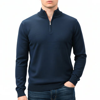 Navy Quarter-Zip Traditional Fit Pullover Sweater