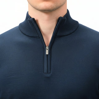 Navy Quarter-Zip Traditional Fit Pullover Sweater