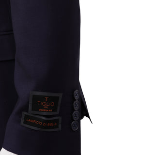 100% Wool 1 Button Notch Lapel Modern Fit Blue Suit