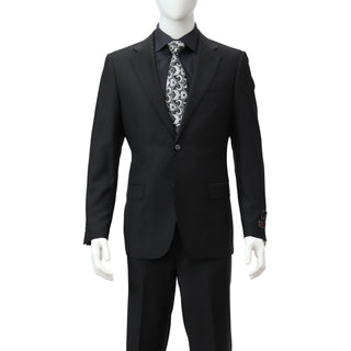 100% Wool 2 Button Modern Fit Black Suit