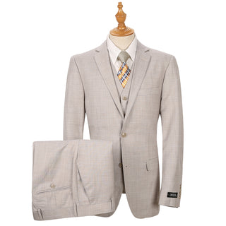 Shell/Beige Vested Sharkskin Suit