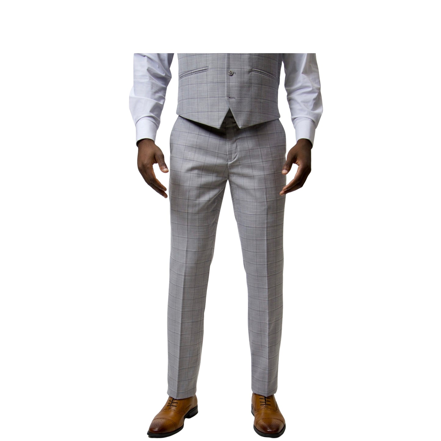 2Bvf100-Lr7001-21 Plaid Pino Baldini Vested Plaid Slim Fit Suits