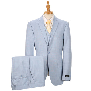 Sky Blue Vested Sharkskin Suit