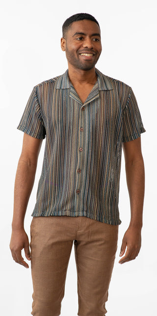 Striped Crochet Knit Shirt