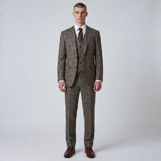 Joseph Michael Piazo Men's Tan 3-Piece Plaid Suit