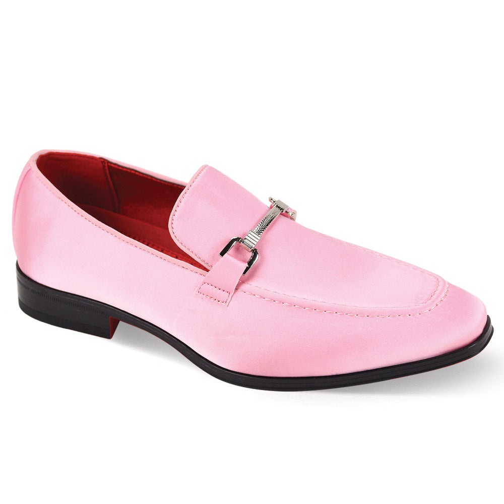 AFTER MIDNIGHT Men's Pink Satin Slip-On Loafer Dress Shoes with Metal Buckle Detail AFTER MIDNIGHT Men's Pink Satin Slip-On Loafer Dress Shoes with Metal Buckle Detail