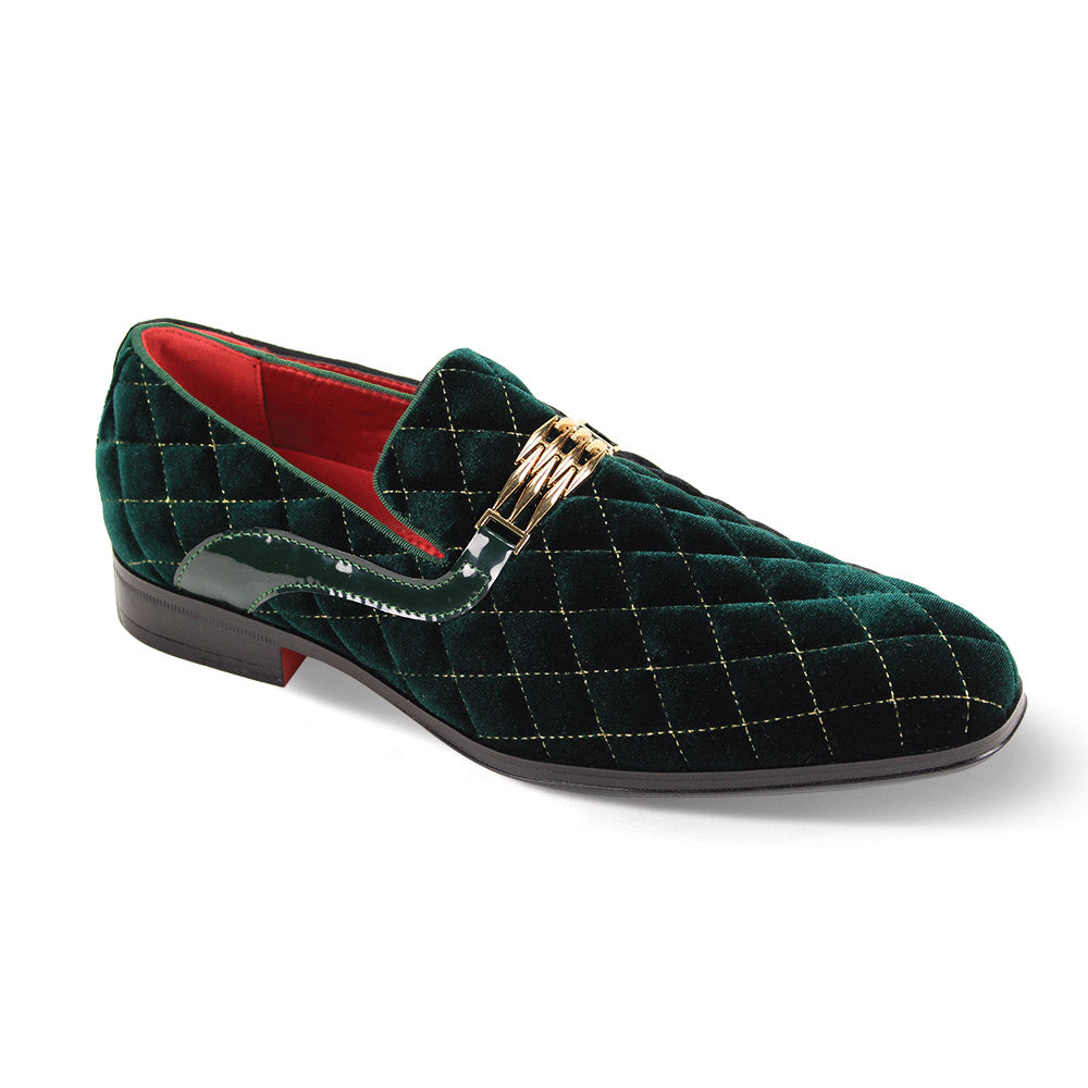 AFTER MIDNIGHT Mens Green Velvet Quilted Slip On Loafer Dress Shoes With Gold Buckle Formal Prom Wedding 8 AFTER MIDNIGHT Mens Green Velvet Quilted Slip On Loafer Dress Shoes With Gold Buckle Formal Prom Wedding 8
