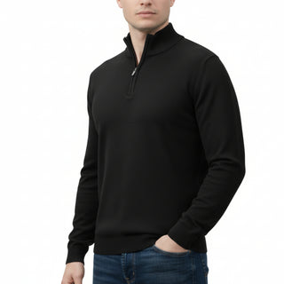 Black Quarter-Zip Traditional Fit Pullover Sweater