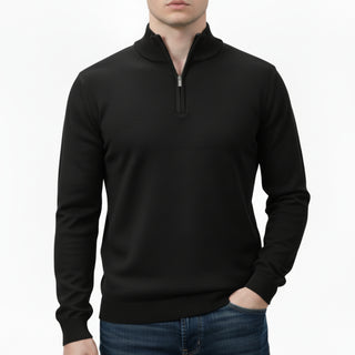 Black Quarter-Zip Traditional Fit Pullover Sweater
