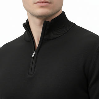 Black Quarter-Zip Traditional Fit Pullover Sweater