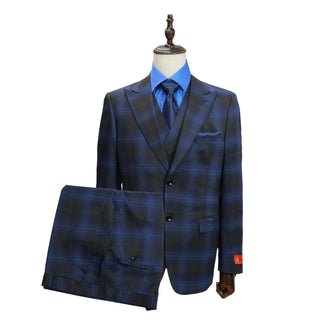 3 Piece Extrema Plaid Suit Black Blue 18A21
