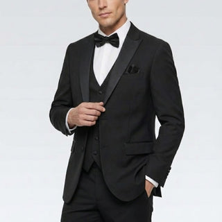 Joseph Michael Men's Black 3-Piece Vested Tuxedo — Peak Lapel