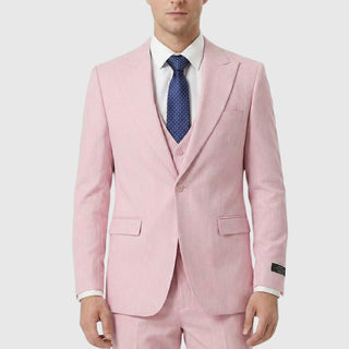 Joseph Michael 29105 Blush Slim Fit Peak Lapel Vested Suit - Front View