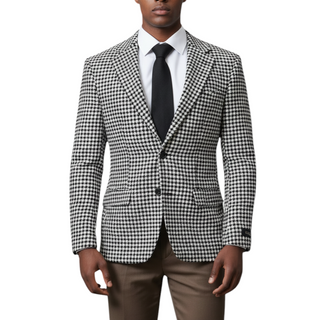 Houndstooth Regular/Modern Fit Sportcoat - Black & White