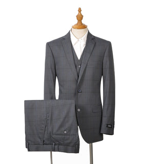 Joseph Michael 87061-3 3-Piece Slim Fit Grey Plaid Suit - Front View