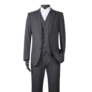 Joseph Michael 87061-3 3-Piece Slim Fit Grey Plaid Suit - Back View