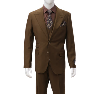 100% Wool 1 Button Peak Lapel Modern Fit Tobacco Suit