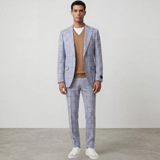 Angelo 9-9480-1 Steel Blue Pino Baldini 3Pc Plaid Suit - Back View
