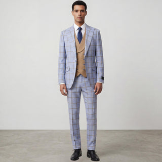 Angelo 9-9480-1 Steel Blue Pino Baldini 3Pc Plaid Suit - Detail View