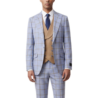 Angelo 9-9480-1 Steel Blue Pino Baldini 3Pc Plaid Suit - Front View